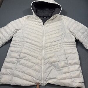 Lands' End WOMEN 1X WHITE Goose Down Puffer HOODED Coat Jacket PACKABLE